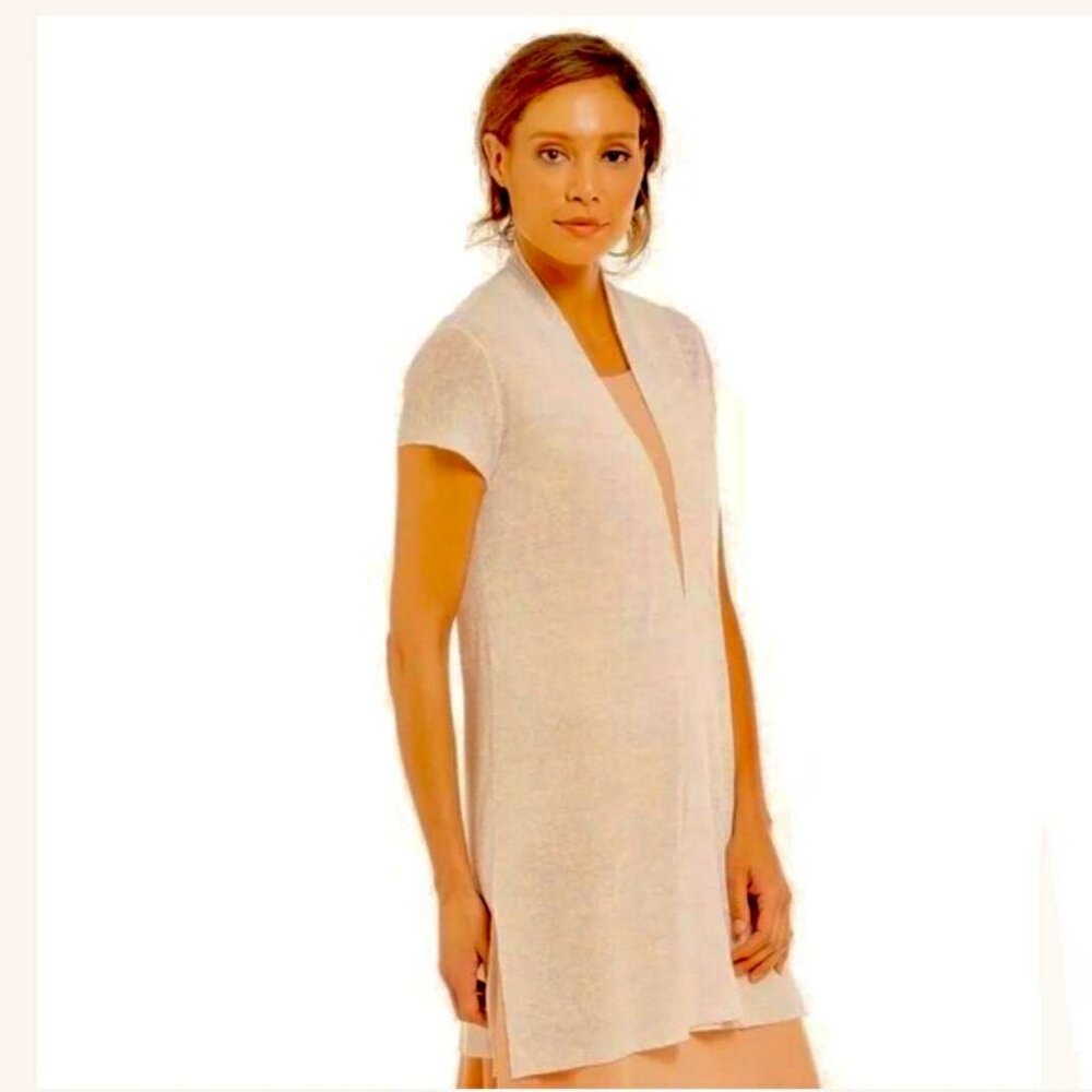 New EILEEN FISHER Sheer Italian Yarn Open Front Cardigan Opal Cream M MSRP $278